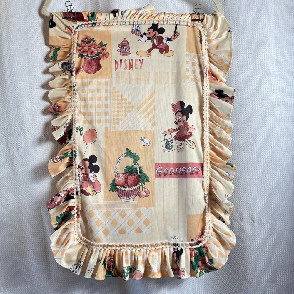 Vintage Mickey & Minnie Mouse Nylon Baby Nursery Pillow Sham Ruffle Rare EUC